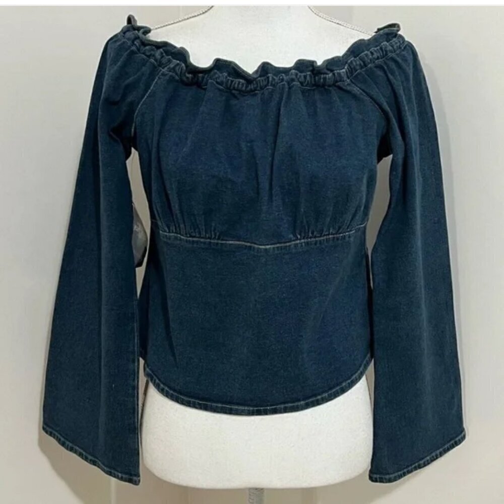 Vintage Newport News Jeanology Denim Long Sleeve Boho Top Women's Size 8 NWT